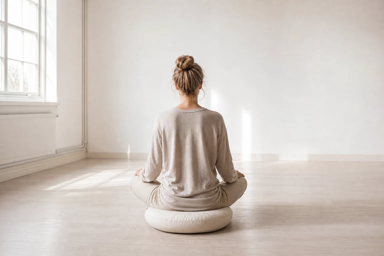 Person sitter still med slutna ögon i en mindfulnessövning